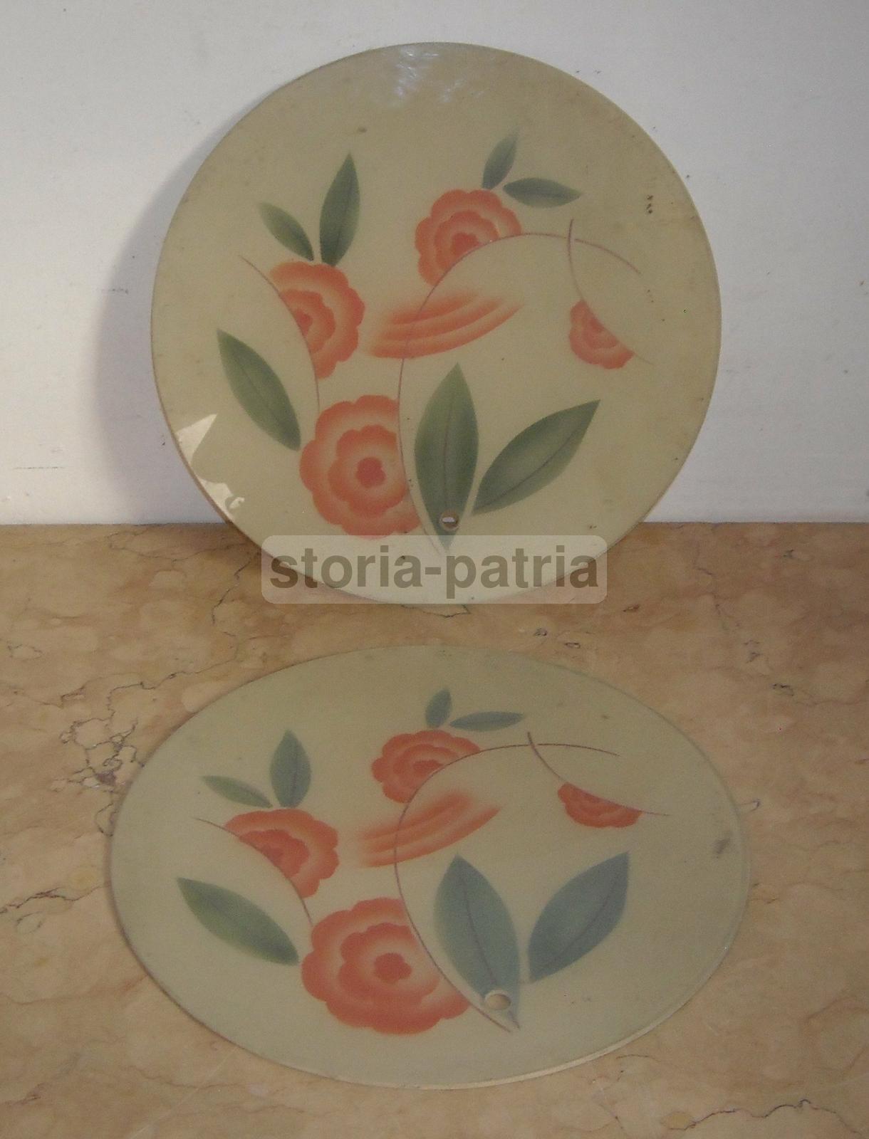 Decorativa Coppia Di Vetri Piatti Per Lampada, Bella Decorazione Floreale, Rarita immagine 3