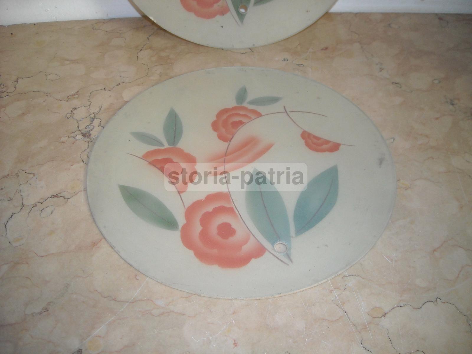 Decorativa Coppia Di Vetri Piatti Per Lampada, Bella Decorazione Floreale, Rarita immagine 5
