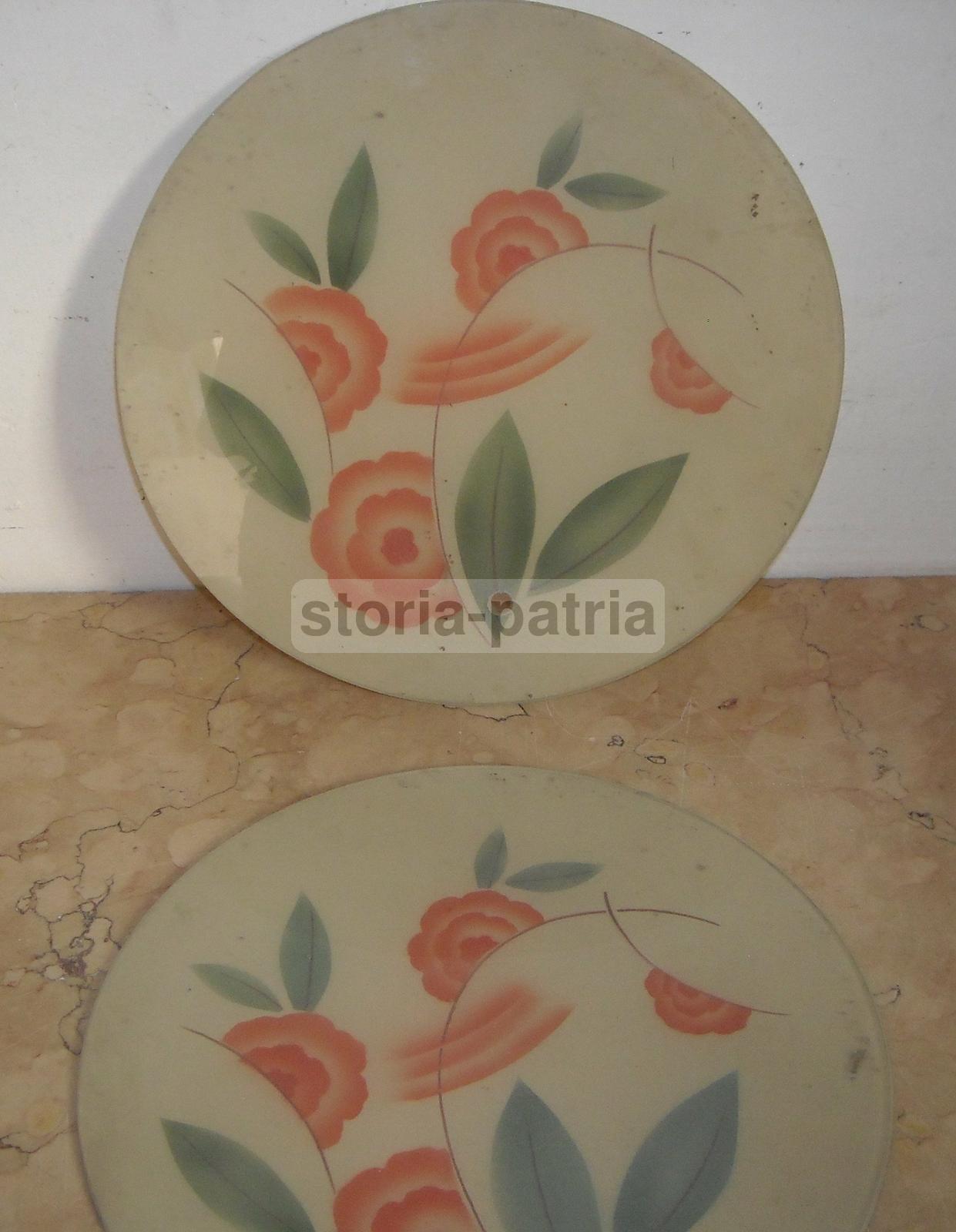 Decorativa Coppia Di Vetri Piatti Per Lampada, Bella Decorazione Floreale, Rarita immagine 6
