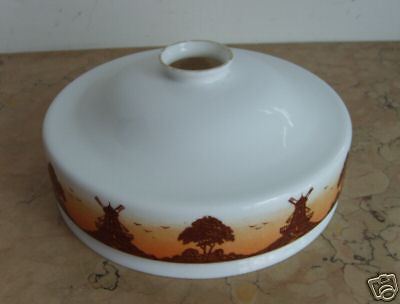 Decorativa, Utile Coppa Per Lampada, Mulini A Vento, Vetro d'Epoca, Da Collezione immagine 1