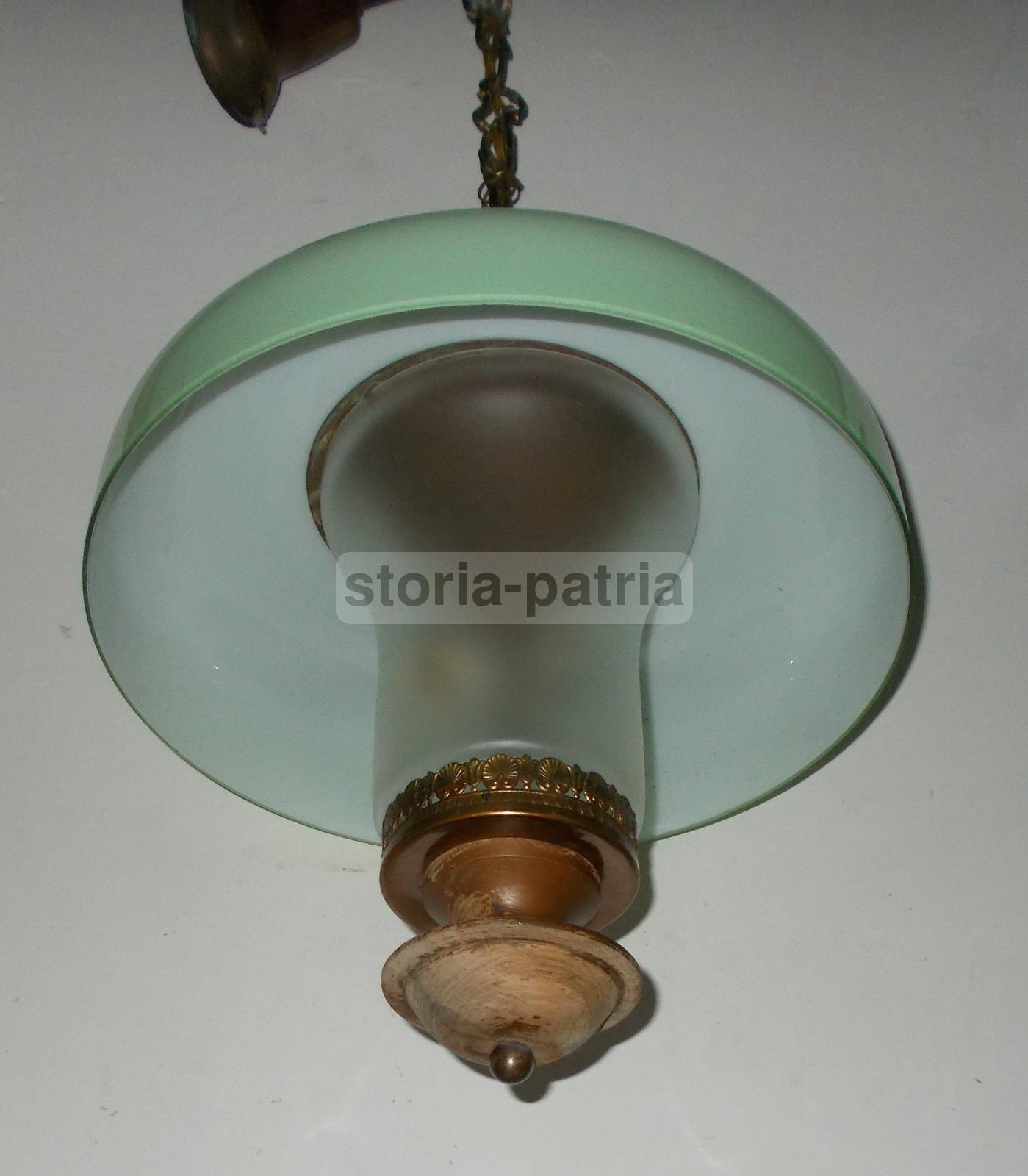 Modernariato, Design, Decorativo Complemento Darredo, Utile Lampadario, Vetro Legno immagine 3
